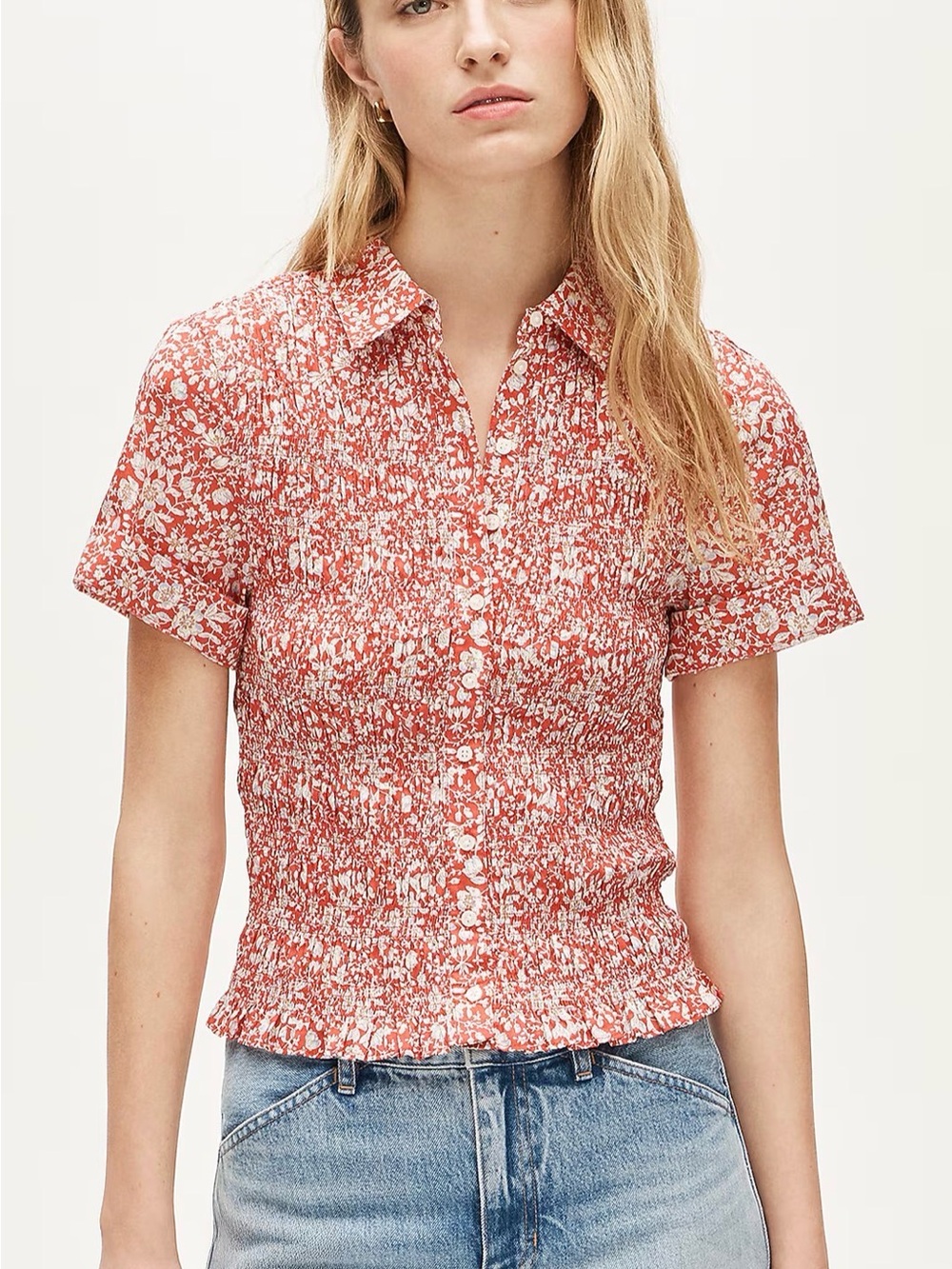 J. Crew Liberty Floral Smocked Button-Front Shirt XS